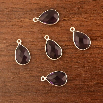 Checker Cut Purple Amethyst Quartz Silver Plated DIY Bezel Connectors Lot 5 Pcs  - Image 1 of 3