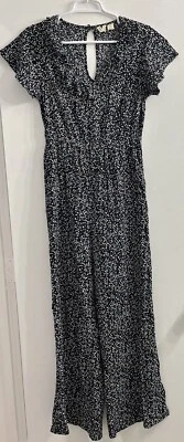 ROXY Mesa Morning Mono Manga Corta Pantalones XS Negro Blanco Pierna Ancha Foto 1 de 4