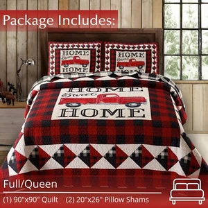 Virah Bella - Red Truck Home Sweet Home - Lightweight Reversible Quilt Set - Picture 1 of 8