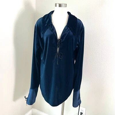 Y2K 复古 Lip Service 女式大号上衣天鹅绒系带长袖哥特衬衫 — 第 1/4 张图片