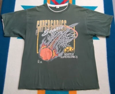 Camisa De Colección Seattle Supersonics Hecha en EE. UU. Sonics Logo Grande Aro Baloncesto XL Foto 1 de 4