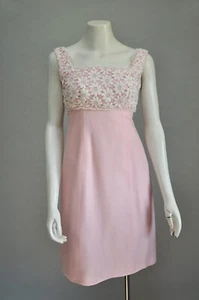 Vintage 1960s Pink & White Floral Daisy Mod Sleeveless Party Dress Wedding Guest - Picture 1 of 5