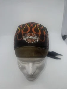 VTG Harley Davidson Do Rag Orange Bar & Shield Flame Skull Cap Rare Hat - Picture 1 of 3
