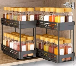 2 Packs Pull Out Spice Rack Organizer for Cabinet, Slide 2 Pack, Black - Picture 1 of 2