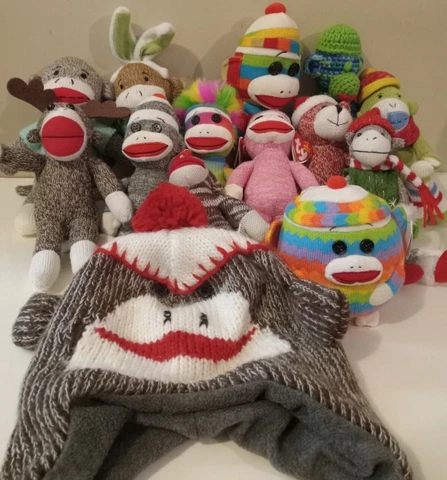 Sock Monkey Plush Toys (U Pick) Dan Dee Beanie Babies Ballz Stuffed Animal Hat Cover