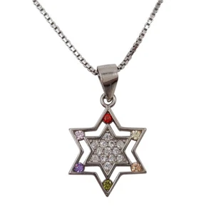 Collana Ciondolo Stella di David Multicolore Argento Sterling 925 Gioielli Giudaica - Foto 1 di 12