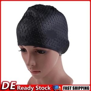 Flexible Adult Swimming Cap Waterproof Silicon Waterdrop Cover Black DE - Afbeelding 1 van 6