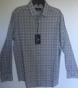 Camisa Grande L Botón Frontal Hart Schaffner Marx L S Algodón Gris Cuadros Hombres Nueva con Etiquetas - Imagen 1 de 7