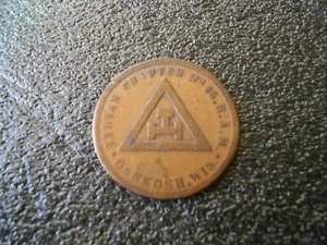 TYRIAN CHAPTER # 16 R.A.M./Oshkosh Wis/Chartered Feb. 1857/ One Penny Token - Picture 1 of 5