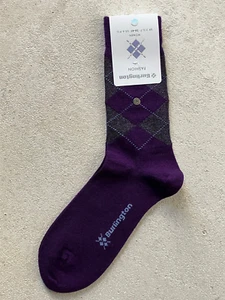 Burlington FASHION Socken Damen Gr. 36-41 Schurwolle lila anthrazit Lurex Argyle - Bild 1 von 5