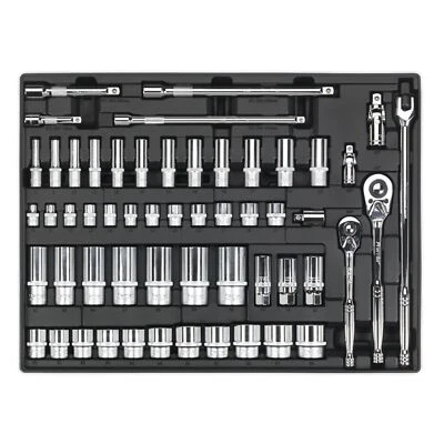 Sealey Tool Tray with Socket Set 55 Piece 3/8" & 1/2" Square Drive Tool Tray - Image 1 of 4