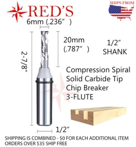 Tideway LC01200620 6 mm x 20 mm L Kompression Spänebrecher 1/2" Schaftfräser Bit - Bild 1 von 1