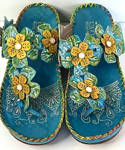 L'Artiste Wedge Sandal US Size 8.5 EURO Size 40 Turquoise Artsy Boho Spring Step - Picture 1 of 8