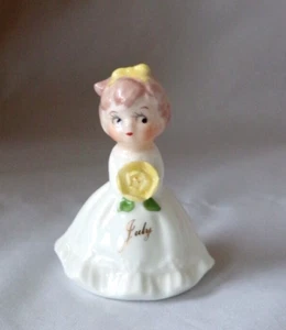 VINTAGE Miniature Napco Bone China July Birthday Girl Yellow Flower 2" Height - Picture 1 of 19