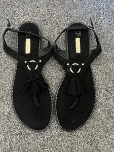 Primark black suede Fabric Sandals With Tassels - size 7 BRAND NEW - Picture 1 of 1