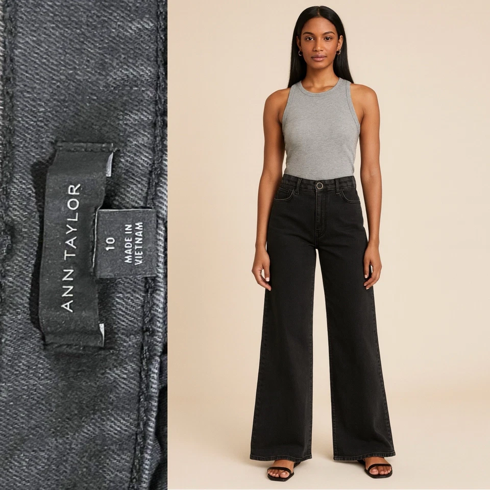 Jeans Ann Taylor The Wide Leg feminino cintura alta preto carvão tamanho 10 - Imagem 1 de 4