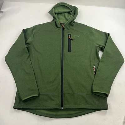 Chaqueta polar con capucha verde Orvis cremallera completa para hombre talla XL capucha rendimiento al aire libre Foto 1 de 4