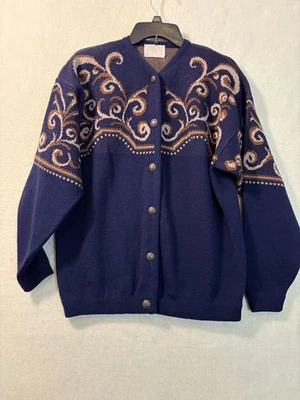 Cárdigan Pendleton Mujer 100% Lana Virgen De Colección EE. UU. LG Cottage Core Nave Azul Foto 1 de 4