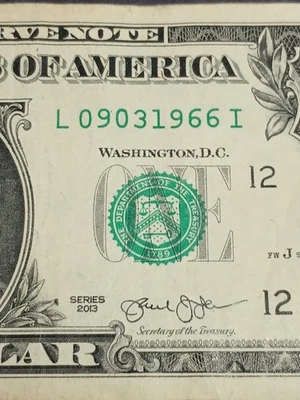 🎇2013 $1 L SAN FRANCISCO BEP TRUE BIRTHDAY NOTE SEPTEMBER 3 1966 (09031966I)🎉 - Image 1 of 4
