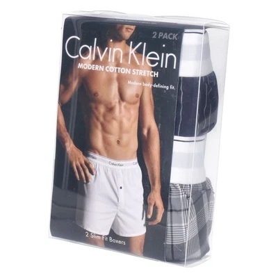 Pack de 2 calzoncillos boxer Calvin Klein para hombre modernos de algodón ajustado mezcla