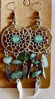 Preciosos pendientes colgantes de plata tibetana con piedras preciosas naturales atrapasueños de 3,5" Foto 1 de 3