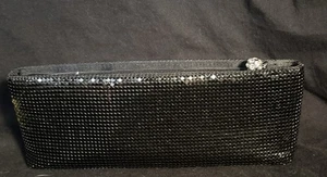 NEIMAN MARCUS Sequin Bead Clutch BLACK With Small Pocket Bling Zipper - Picture 1 of 6