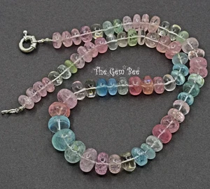 450CT Beryl Aquamarine Morganite Heliodor Smooth Beads 20" Necklace SS Clasp - Picture 1 of 10