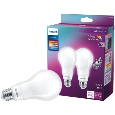 Philips WhiteDial 100W Equivalente Multi CCT A21 Mediana Bombilla LED (Paquete de 2) Foto 1 de 4