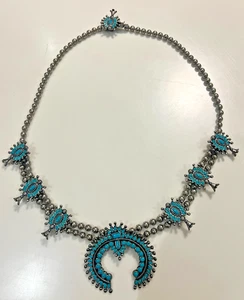 Collier Florenta of California fausse fleur de courge turquoise 28" style navajo - Photo 1/11