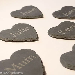 Personalised Heart Slate Coasters Engraved With Any Message, Wedding Favour Gift - Picture 1 of 11