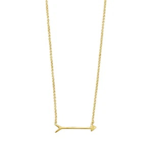 14k Yellow Gold Plated 925 Silver Sideways Arrow Pendant Necklace, 16" + 2" Ext - Picture 1 of 6
