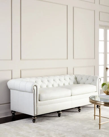 BUTTERY SOFT- Old Hickory Tannery- Whitestone Chesterfield Leather Sofa Cover