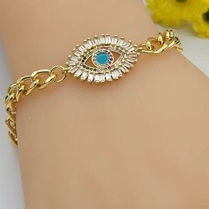 Armband 14 Karat vergoldet blau Evil Eye. Panzerkette. Amulett. Oro Laminado - Bild 1 von 4