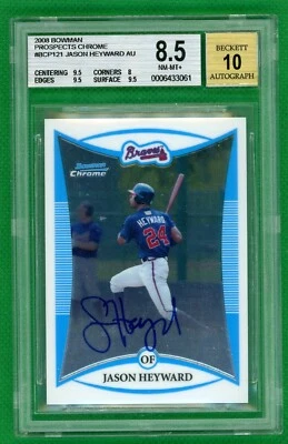 2008 Bowman Prospects Chrome Base Auto #BCP121 JASON HEYWARD BGS 8.5 AUTO 10 - Image 1 of 2