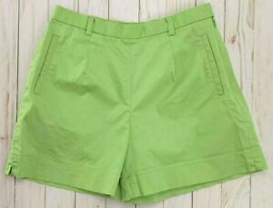 & Trousers Shorts Womens 6 Green Solid High-Rise Classic Fit Pockets Cotton