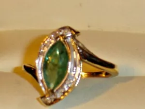 VINTAGE MARQUISE SMARAGD 10K GOLD RING 2 TÖNE - Bild 1 von 5