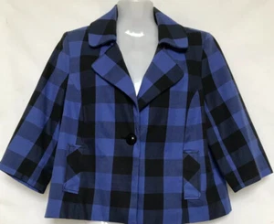 D.F.A. New York Medium Cobalt Blue/Black Buffalo Plaid Jacket Lined Long Sleeve - Picture 1 of 8