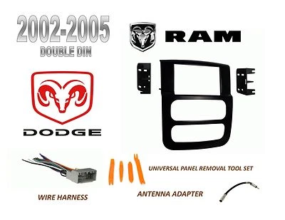 NEW 2002-2005 DODGE RAM PICKUP 2 DIN CAR STEREO INSTALL DASH KIT, WIRE HARNESS Foto 1 de 2