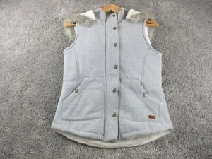 ROXY Jacket/Vest Small Sleeveless Zip Up Bodywarmer Grey Fluffy Womens Hooded - Picture 1 of 11