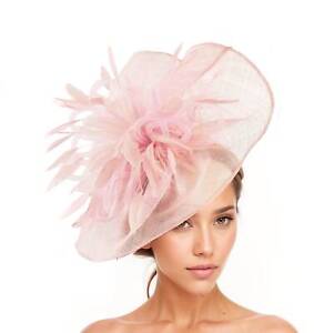 Baby Pink Large Feather Statement Fascinator Hat Headpiece for Woman Weddings