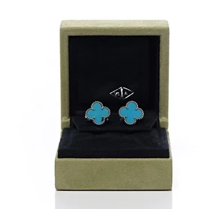 Van Cleef & Arpels Vintage Alhambra Earrings Turquoise 18K White Gold - Picture 1 of 6