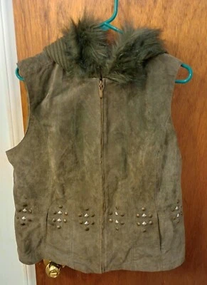 Chaleco para mujer Live a Little de cuero verde con capucha cremallera completa talla XL Foto 1 de 4