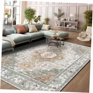 Area Rugs for Living Room Non-Shedding Boho Rug for Bedroom 5*7 Green Brown - Picture 1 of 7