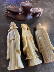 CHINESE WISE MEN FU LU SHOU FIGURES W- STAND SOAP STONE 3" TALL NICE SET - Picture 1 of 5