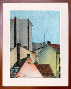 BERLIN Art Toits 52 x 41 pastel dessin original Сityscape dessin au pastel art - Photo 1 sur 12