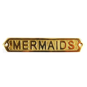 Mermaids Wall Plaque Sign Polished Solid Brass Nautical Beach House Boat Decor  - Picture 1 of 2