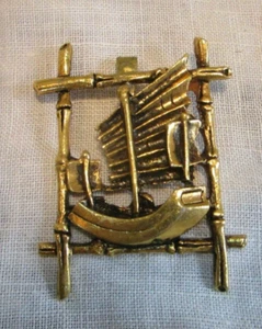 Goldtone Pendant Vintage Ship Square - Picture 1 of 5
