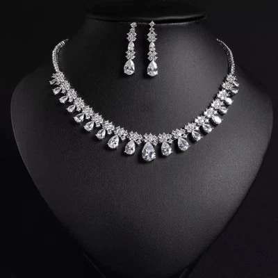 zirconia  Crystal Bride Wedding necklace and earrings set - Image 1 of 3