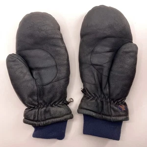 Vintage Made USA Aris Deerskin Black Leather Down Winter Ski Mitten Men M - Picture 1 of 9