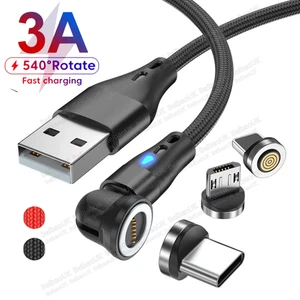 Magnetic Charger Cable Fast Charging Phone Type C Micro USB IOS 180°+360° Rotate - Picture 1 of 17